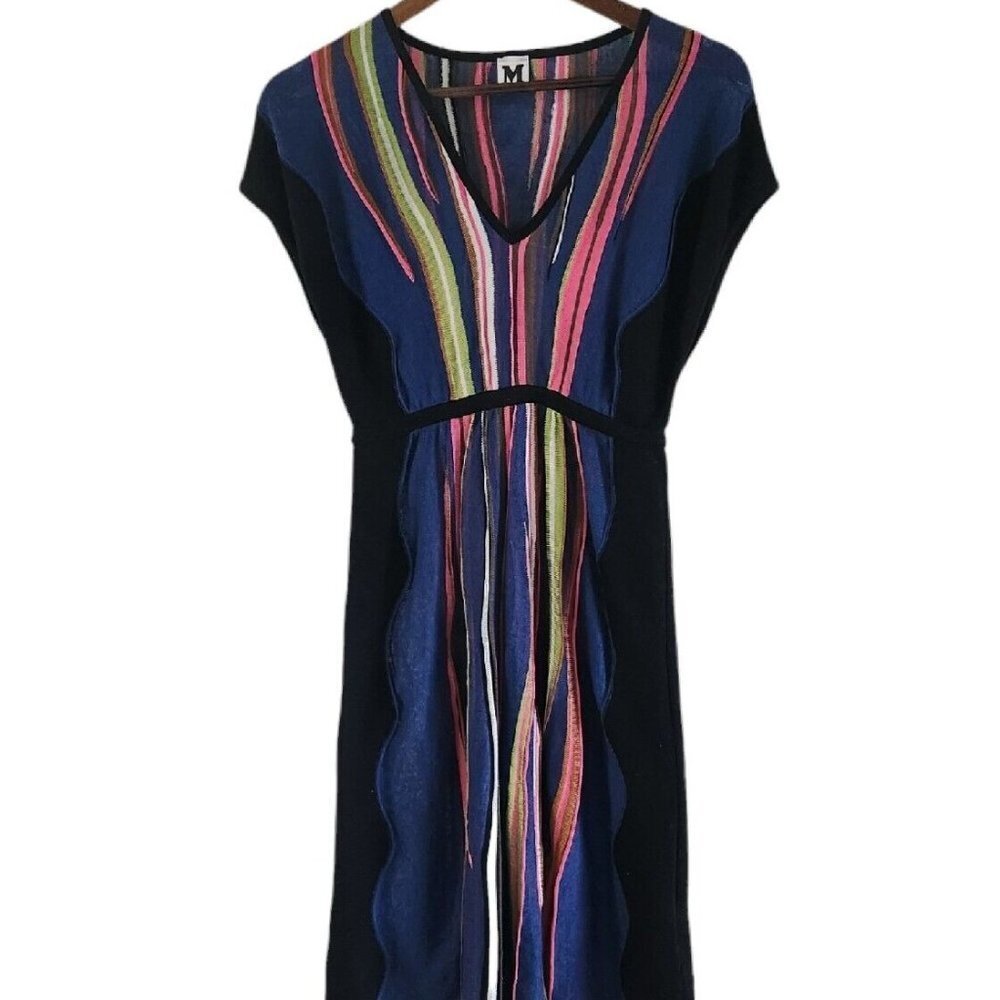 Missoni Blue Pink Green Stripe V Neck Short Sleeve Dress Women Size 40 4